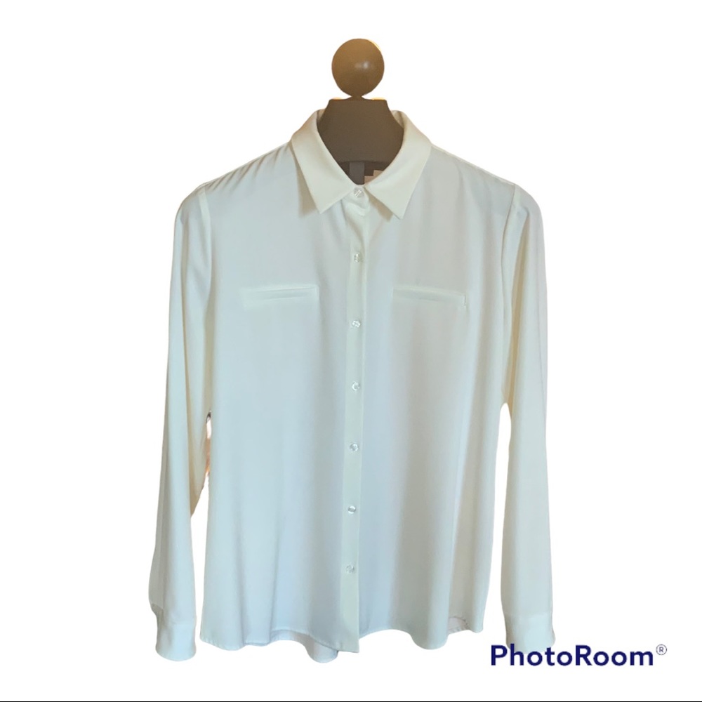 ALEX MARIE WHITE CREPE BUTTON DOWN SHIRT LG. LIKE NEW